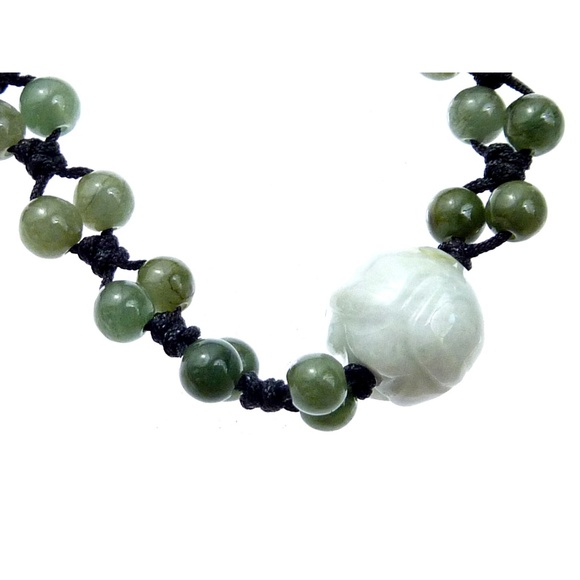 Jadeite Jade Cord Bracelet, Lotus Bead - Picture 3 of 5